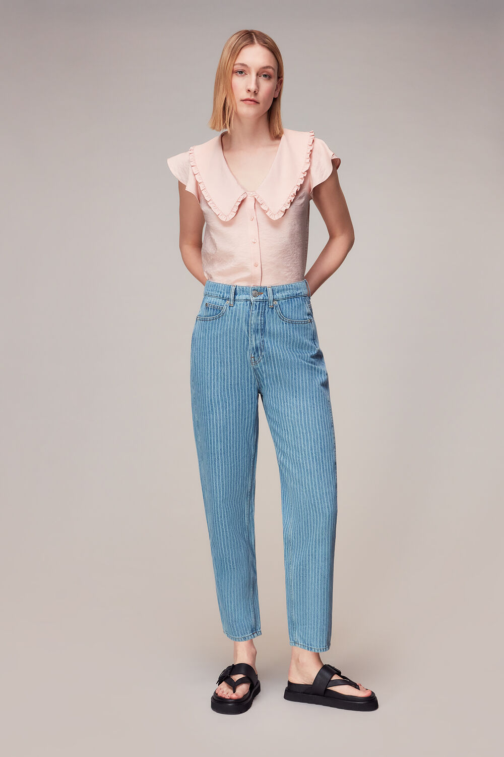 Pale Pink Short Sleeve Collar Top