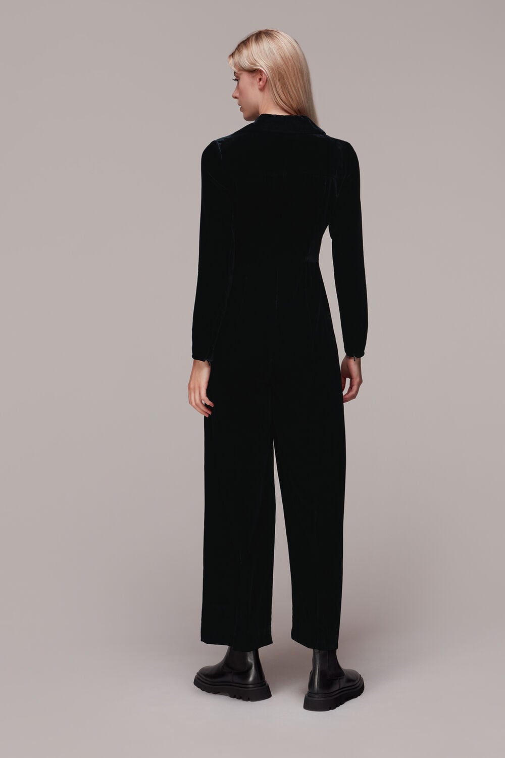 Black Velvet Zip Front Jumpsuit