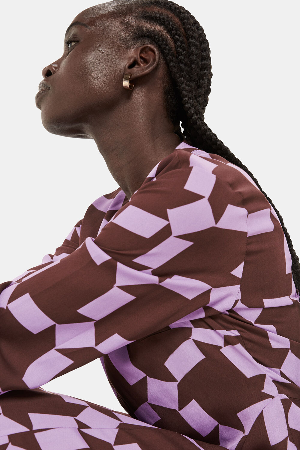 Purple Spun Check Midi Dress