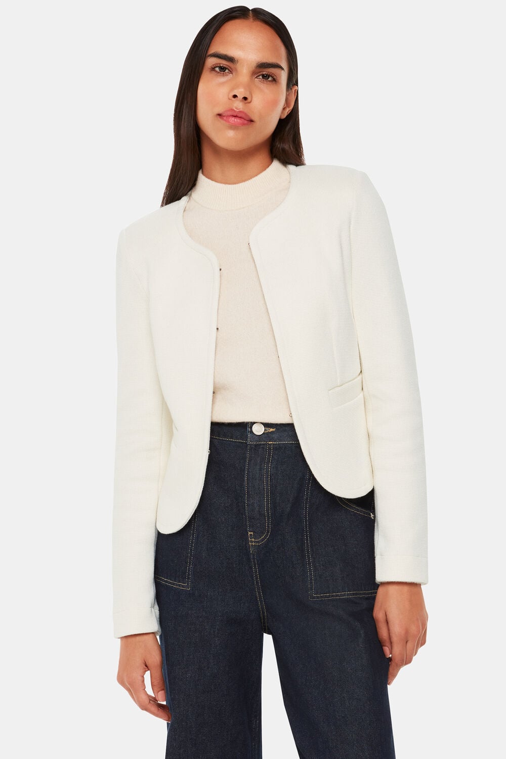 Collarless Jersey Jacket