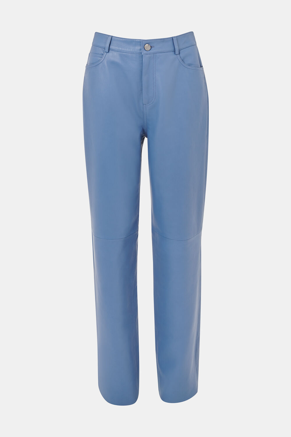 Blue Straight Leg Leather Trouser