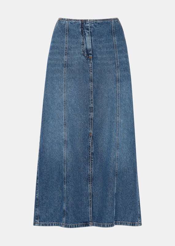 Patchwork Denim Midi Skirt