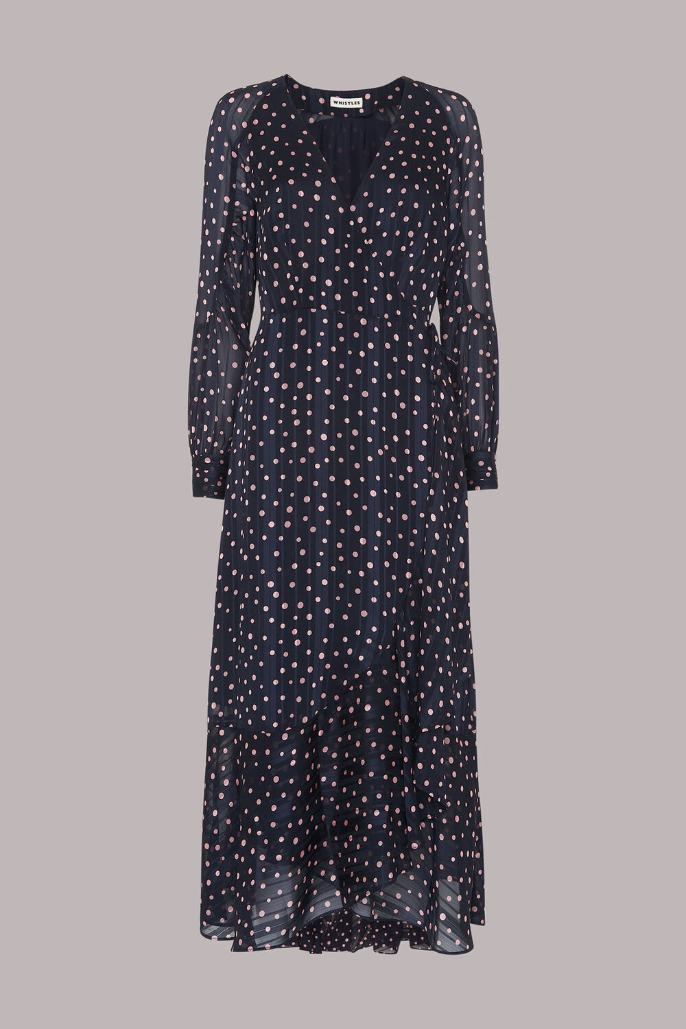 Satin Stripe Spot Wrap Dress