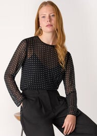 Hot Fix Sheer Sleeve Blouse