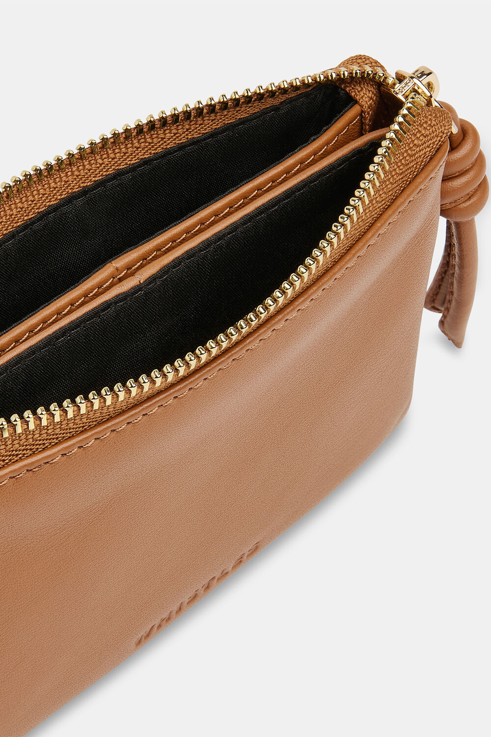 Tan Knotted Zip Pull Purse