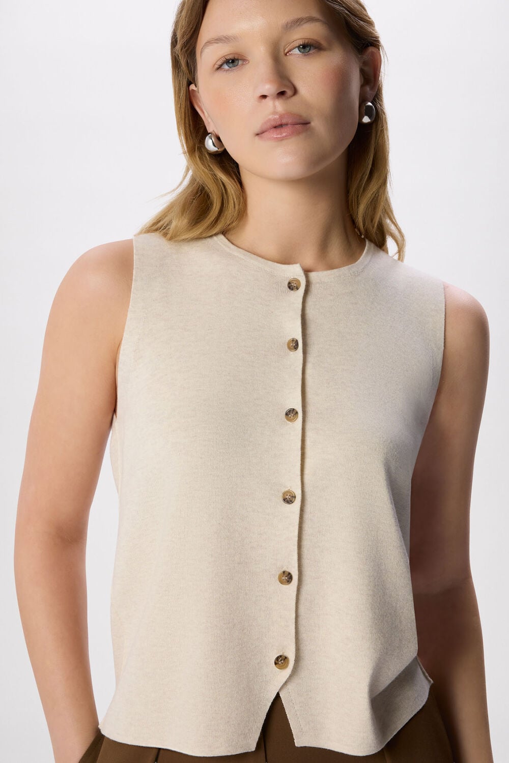 Oatmeal Lucy Button Front Knit Tank