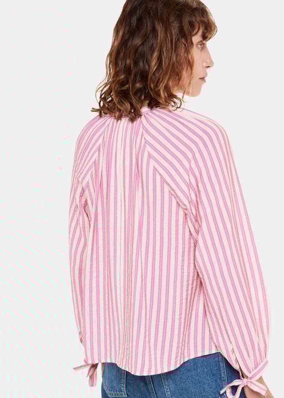 Pink Mia Stripe Tie Neck Blouse