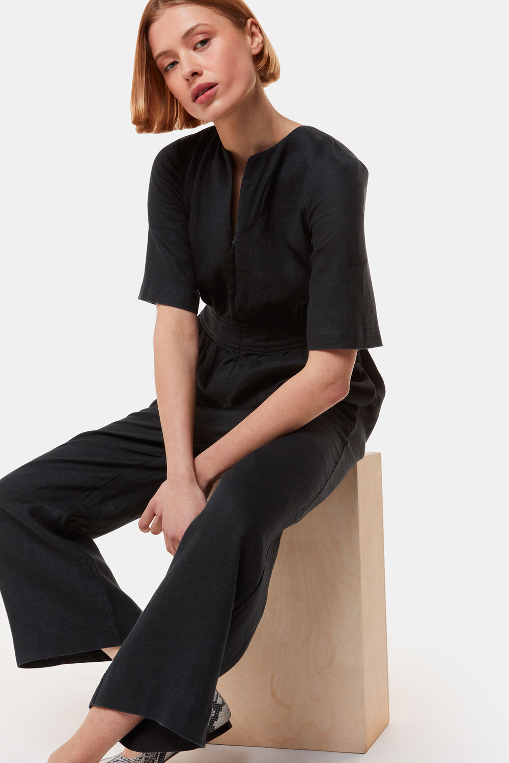 Black Cosima Linen Jumpsuit