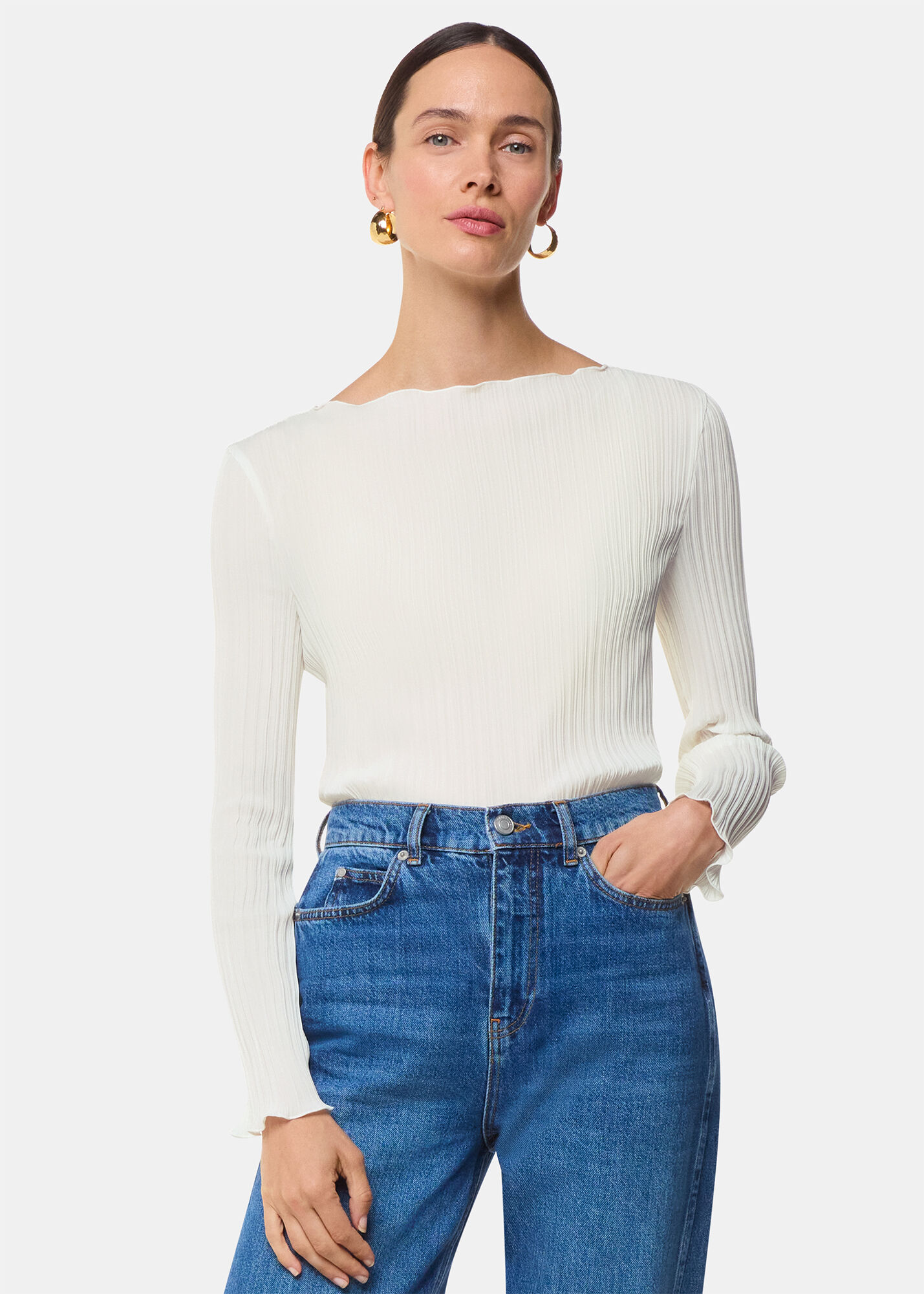 Ivory Elsa Plisse Top | WHISTLES | Whistles US |