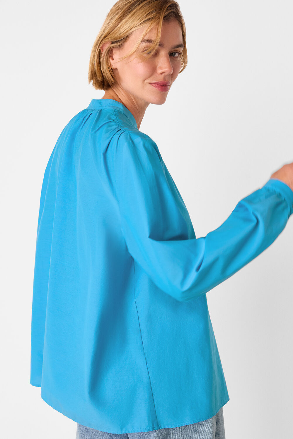 Blue Silk Cotton Trapeze Shirt