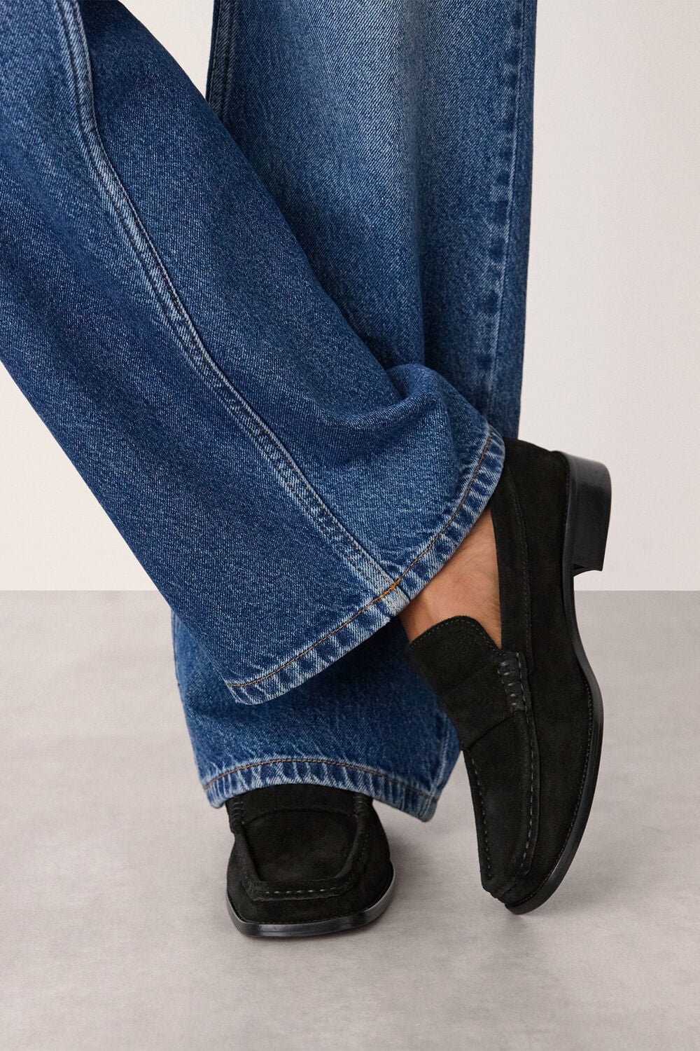 Black Mora Suede Square Toe Loafer