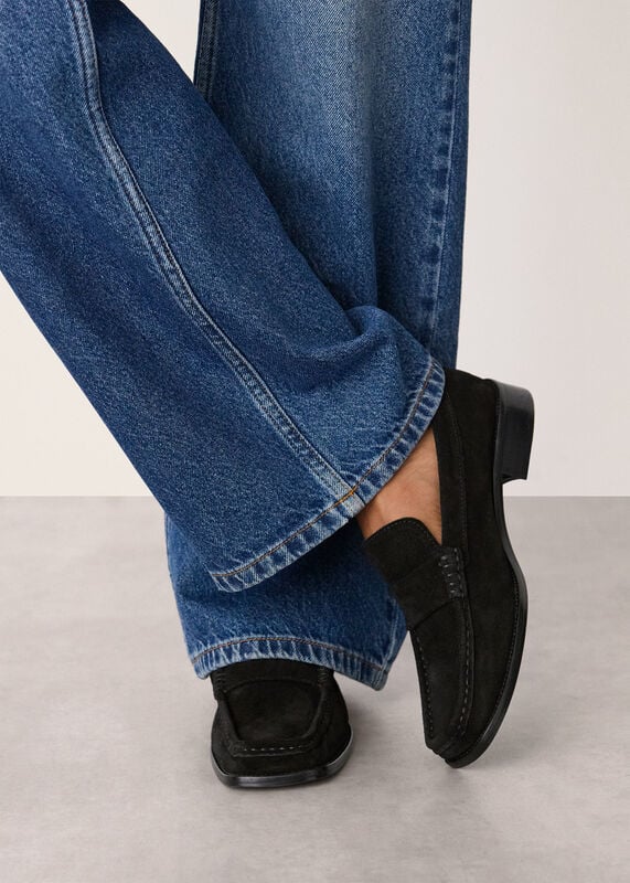 Black Mora Suede Square Toe Loafer