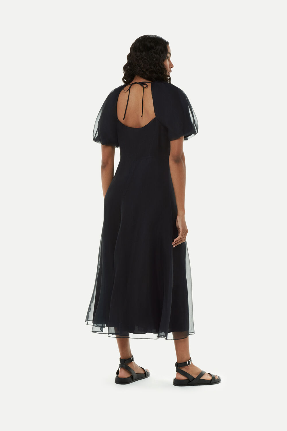 Black Organza Silk Puff Sleeve Dress