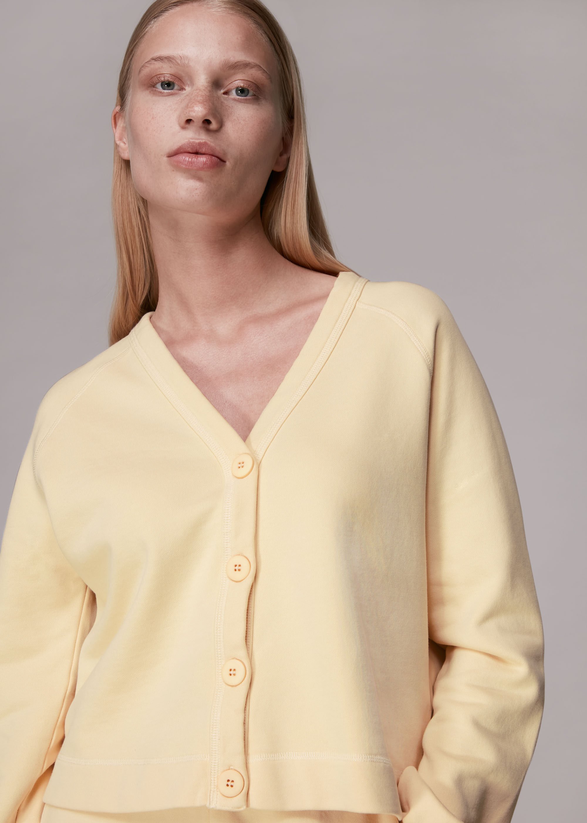 〜00's Sweat Cardigan Pale Yellow Sweat Cardigan | WHISTLES | Whistles US |
