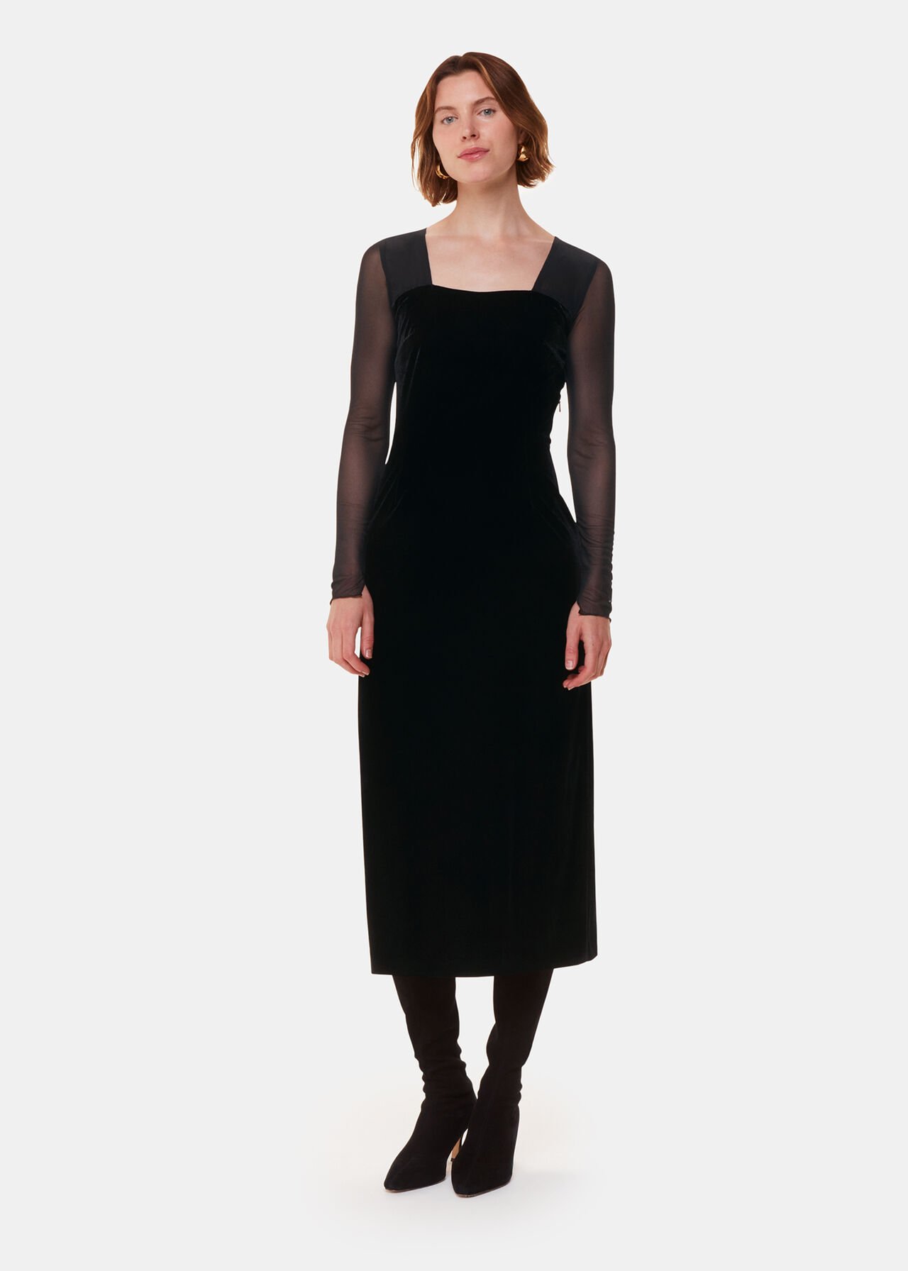 Mesh Sleeve Velvet Dress