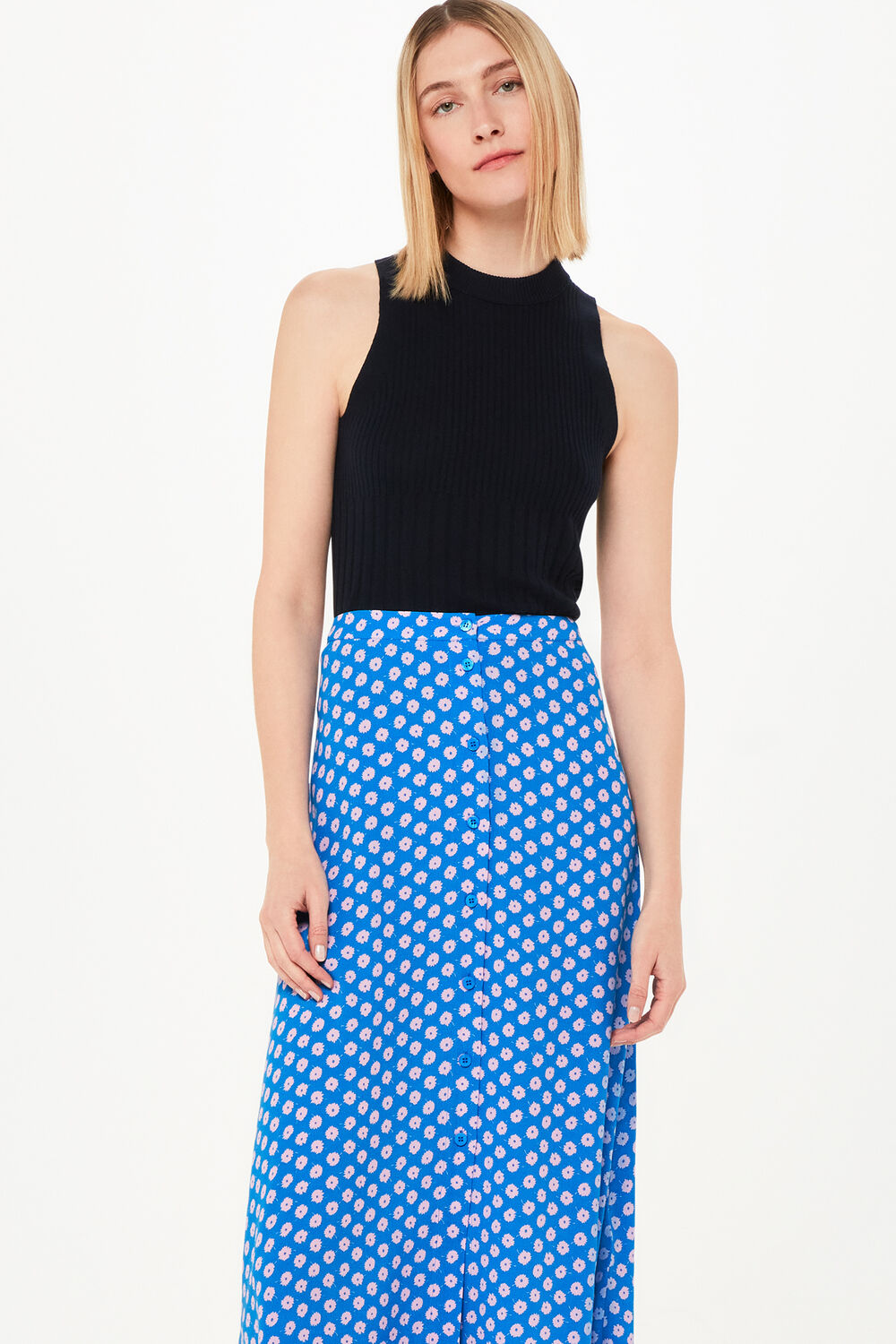 Blue Floral Sunburst Skirt