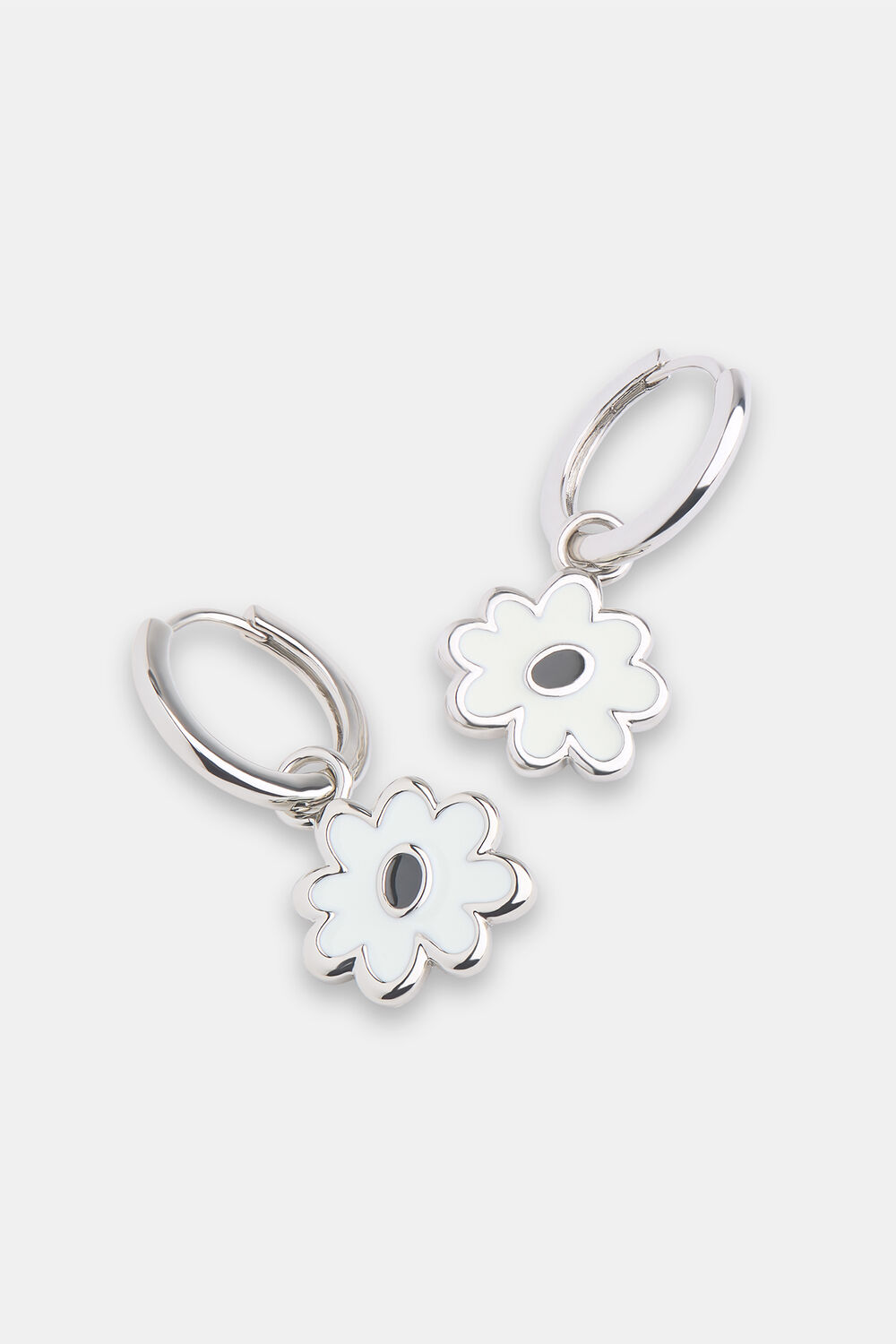 Silver Enamel Flower Huggie Hoop