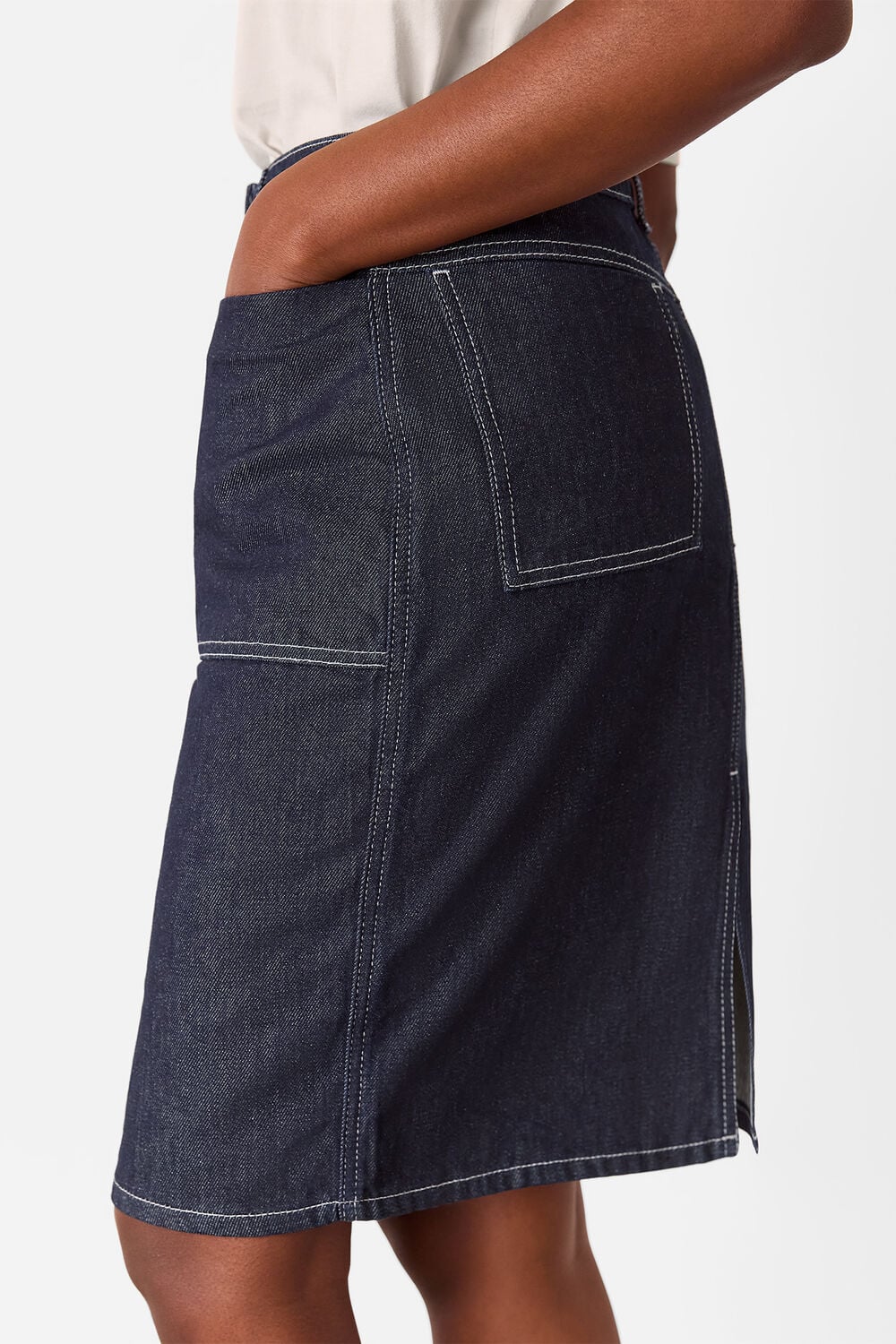 Contrast Stitch Midi Skirt