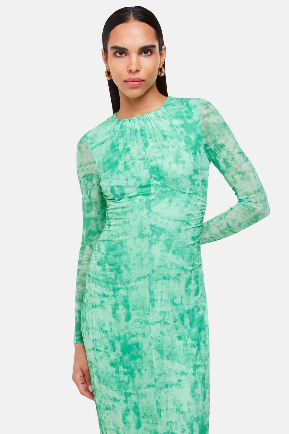 Brushwork Print Mesh Dress