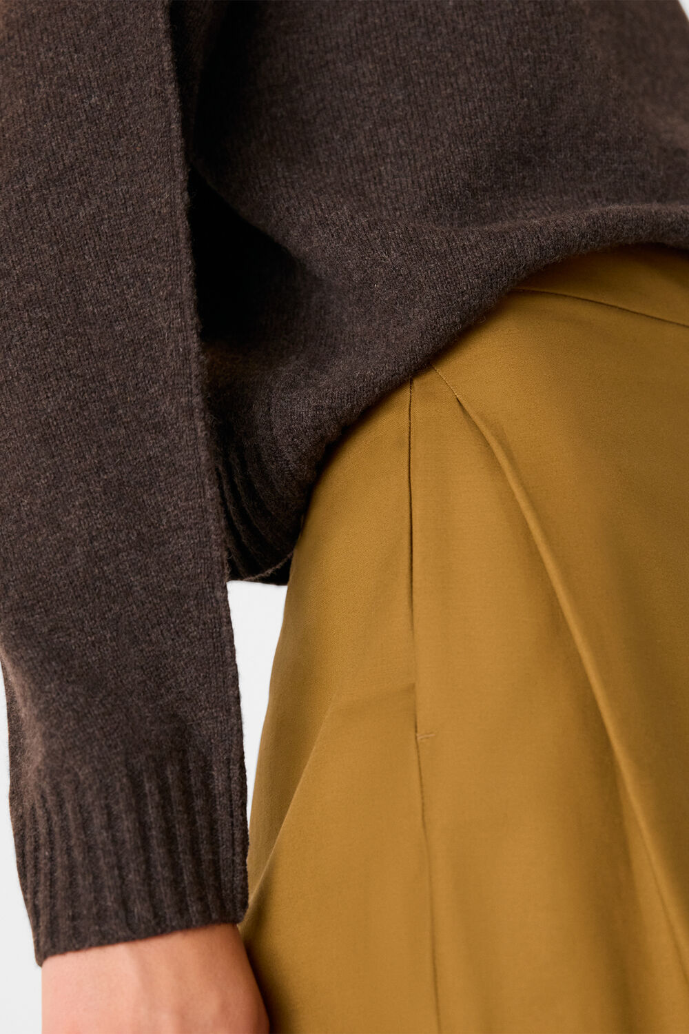 Camel Side Pleat Tapered Trouser