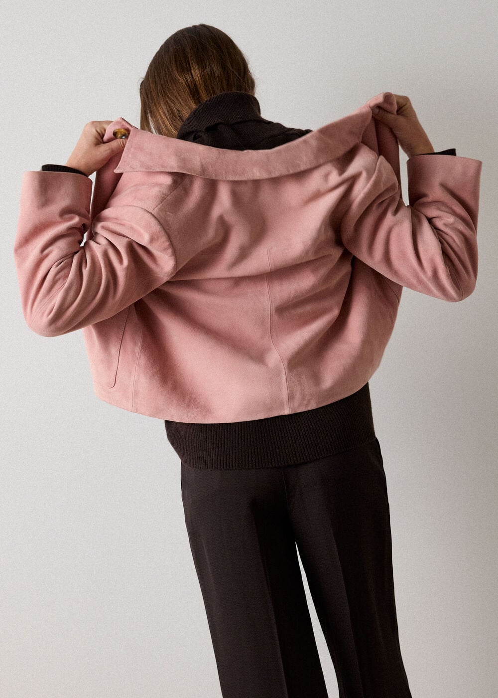Pink Button Cropped Suede Jacket