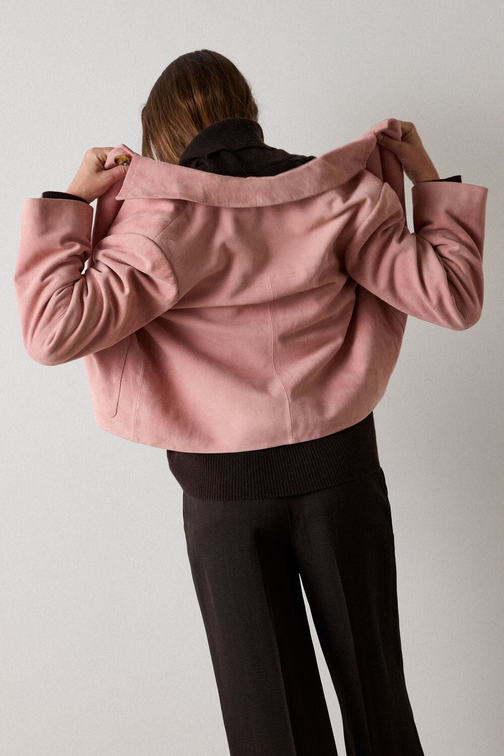 Pink Button Cropped Suede Jacket