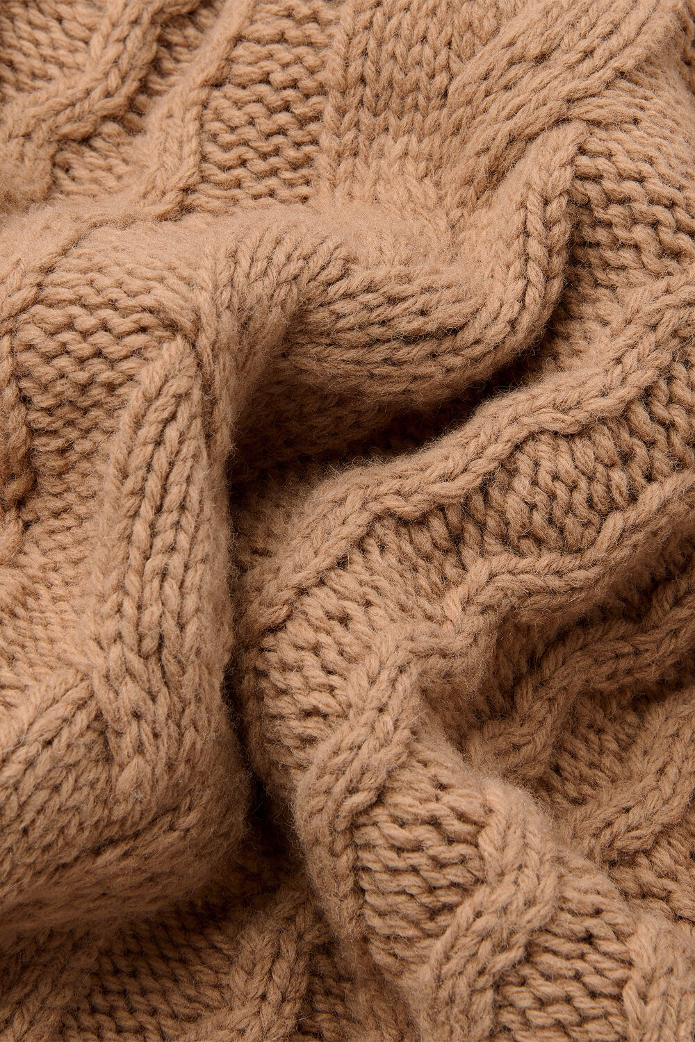 Camel Cable Wool Mix Detail Knit