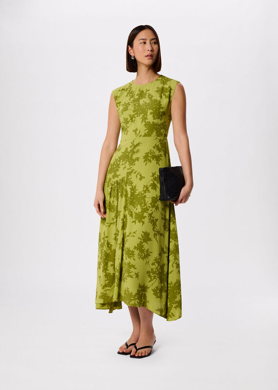 Green Petite Floral Asymmetric Dress