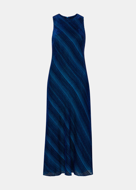 Blue Devore Stripe Velvet Dress