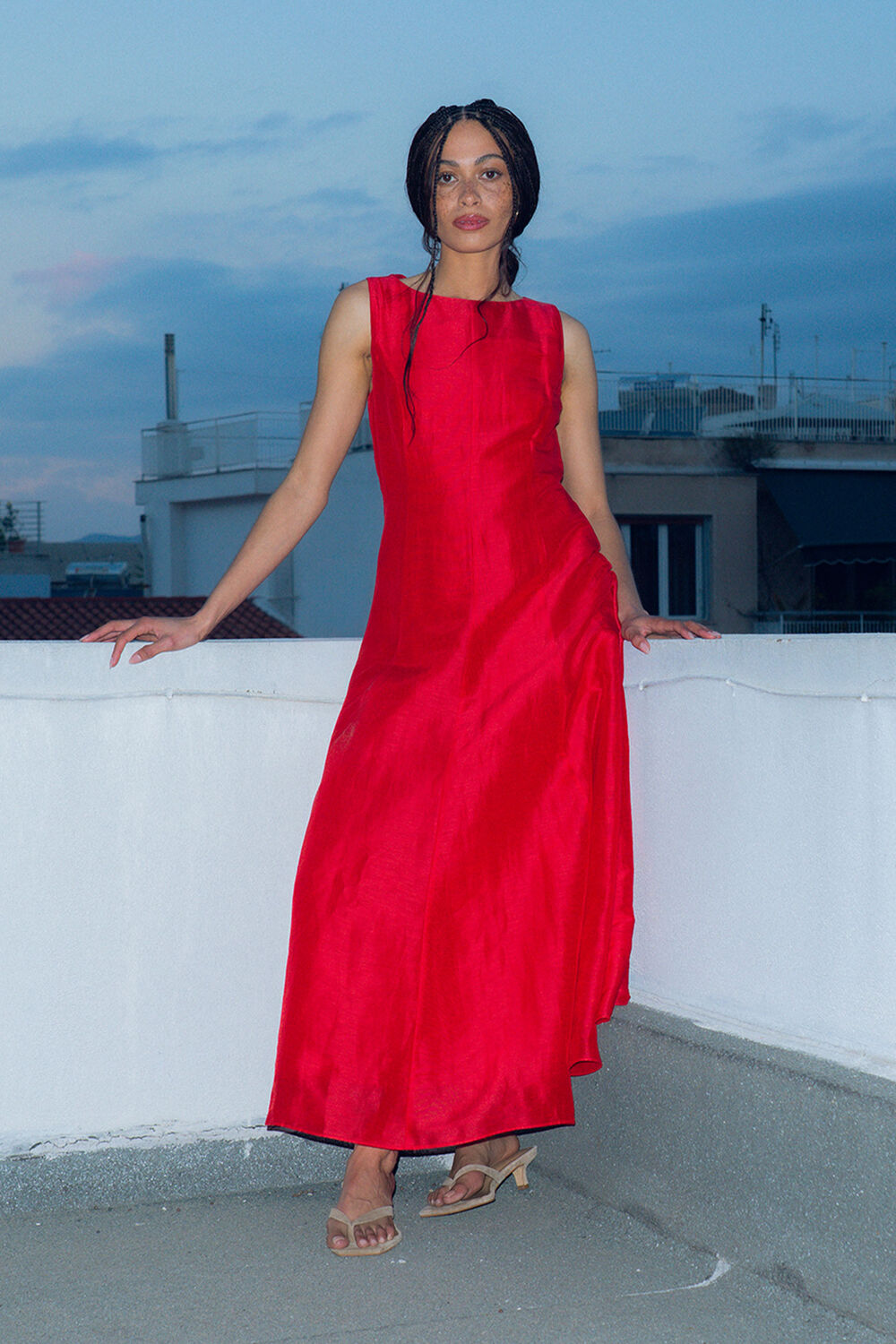 Red Silk Blend Occasion Midi Dress
