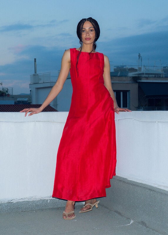 Red Silk Blend Occasion Midi Dress