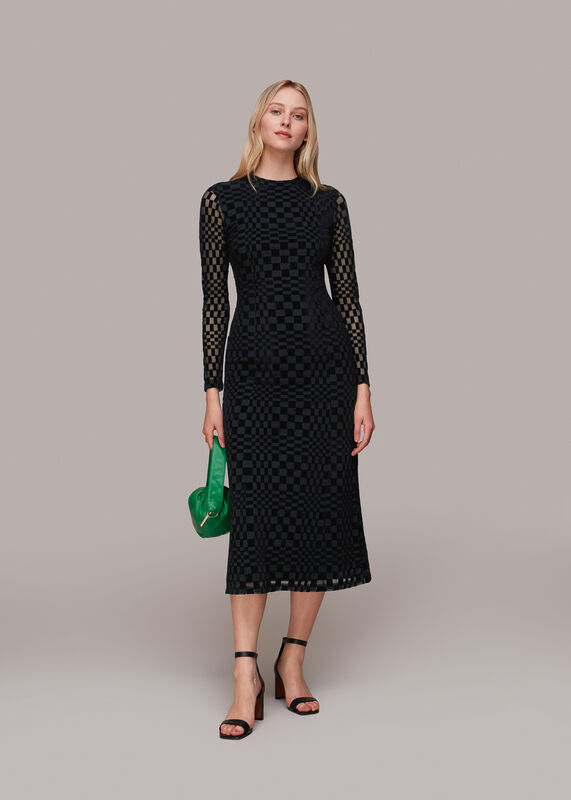 Black Illusion Checked Mesh Dress