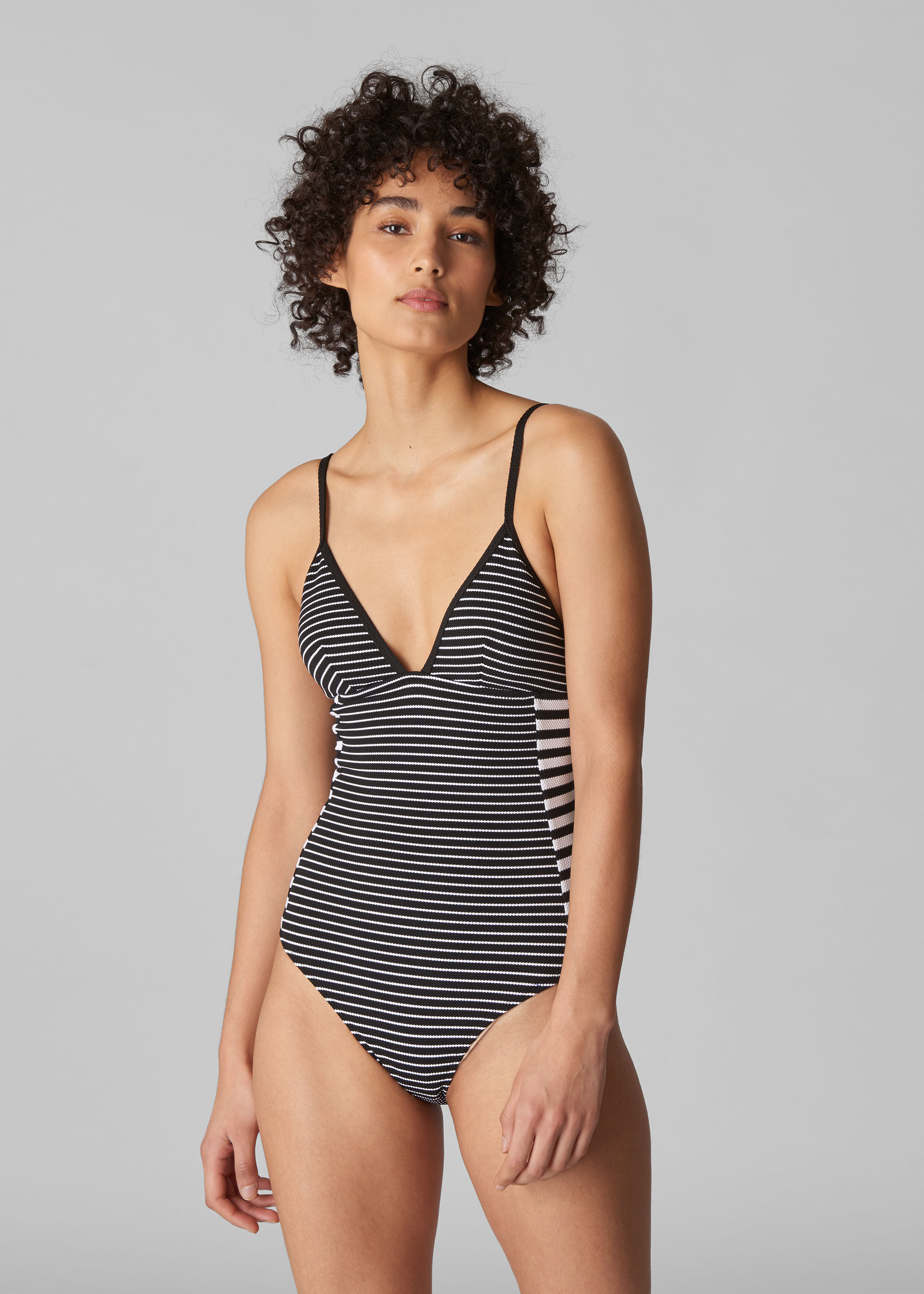 Black and white stripe bathing sales suit