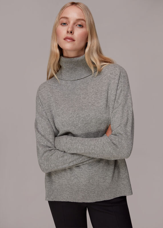 Grey Cashmere Turtleneck Sweater