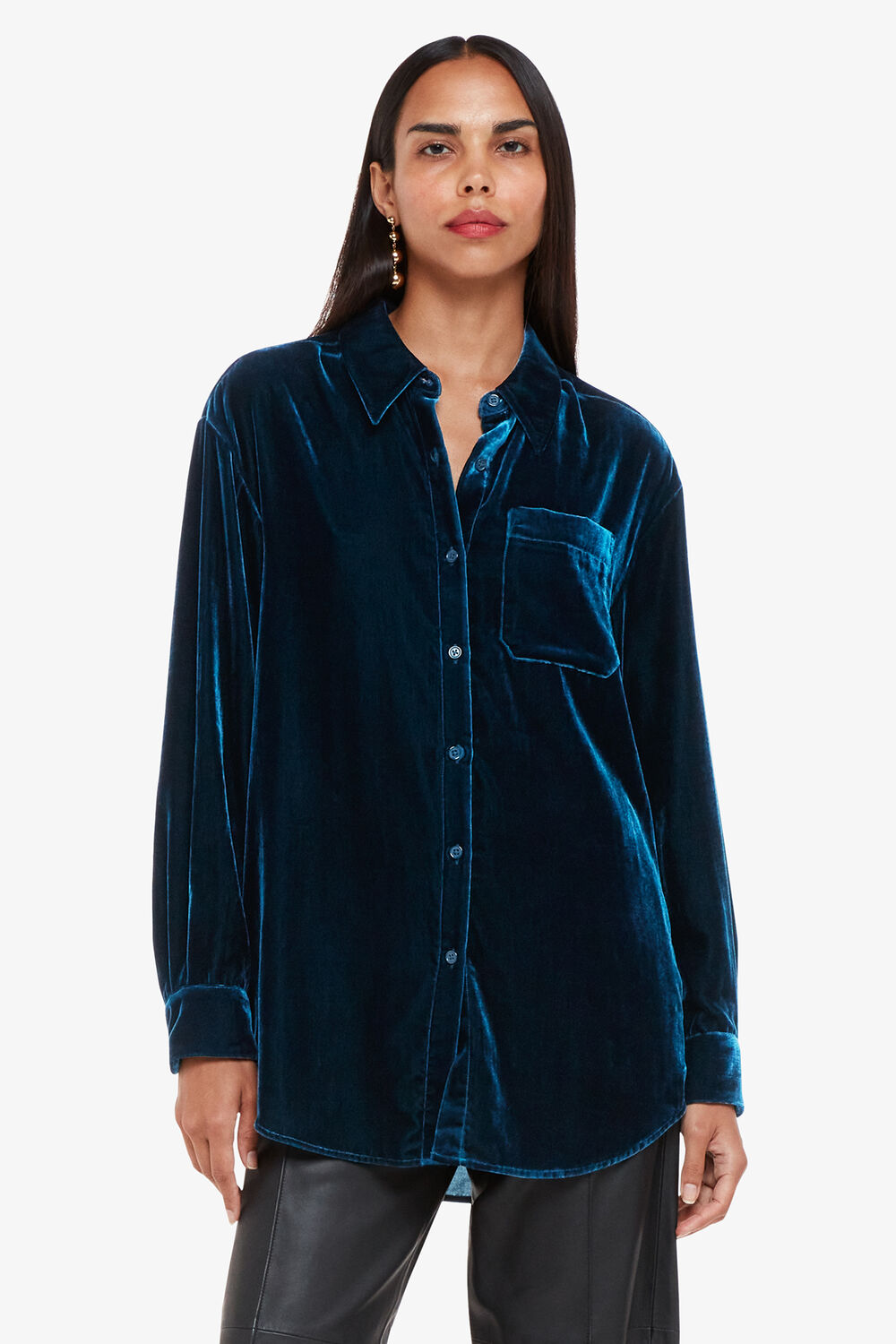 Teal Velvet Oversized Shirt