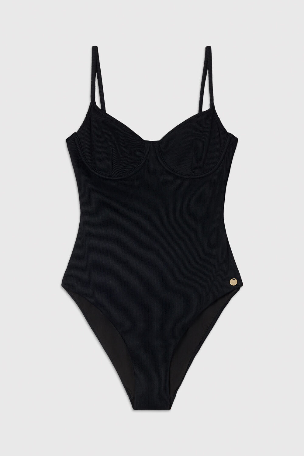 Black Ribbed Underwire Swimsuit