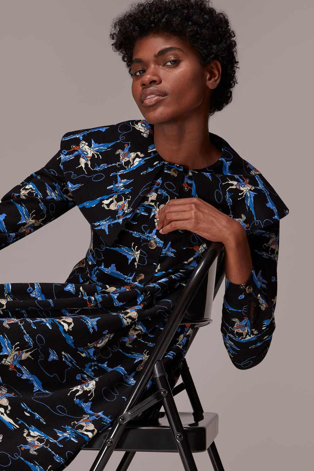 Cowboy Print Cord Collar Dress