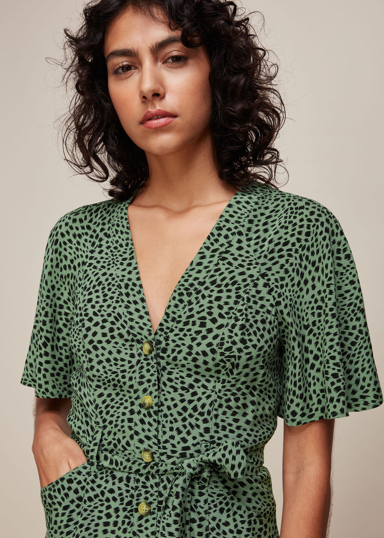Green/Multi Spotted Animal Anita Dress | WHISTLES