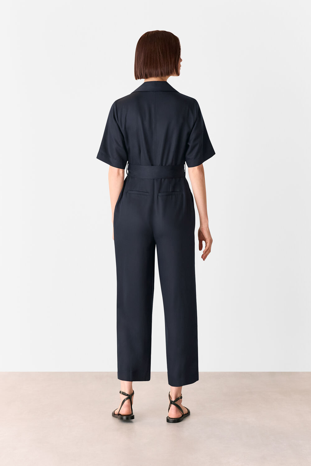 Navy Button Front Jumpsuit