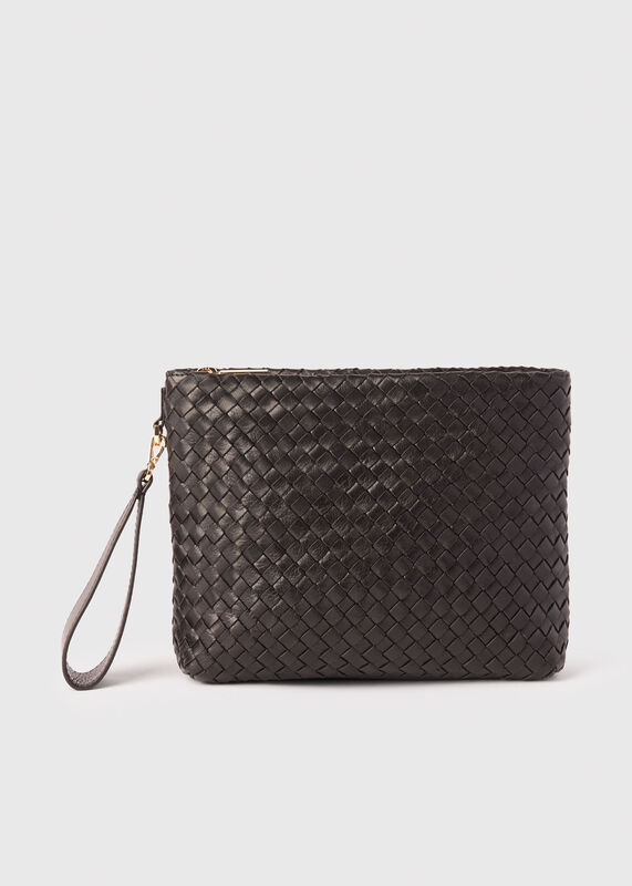 Black Avah Woven Zip Clutch