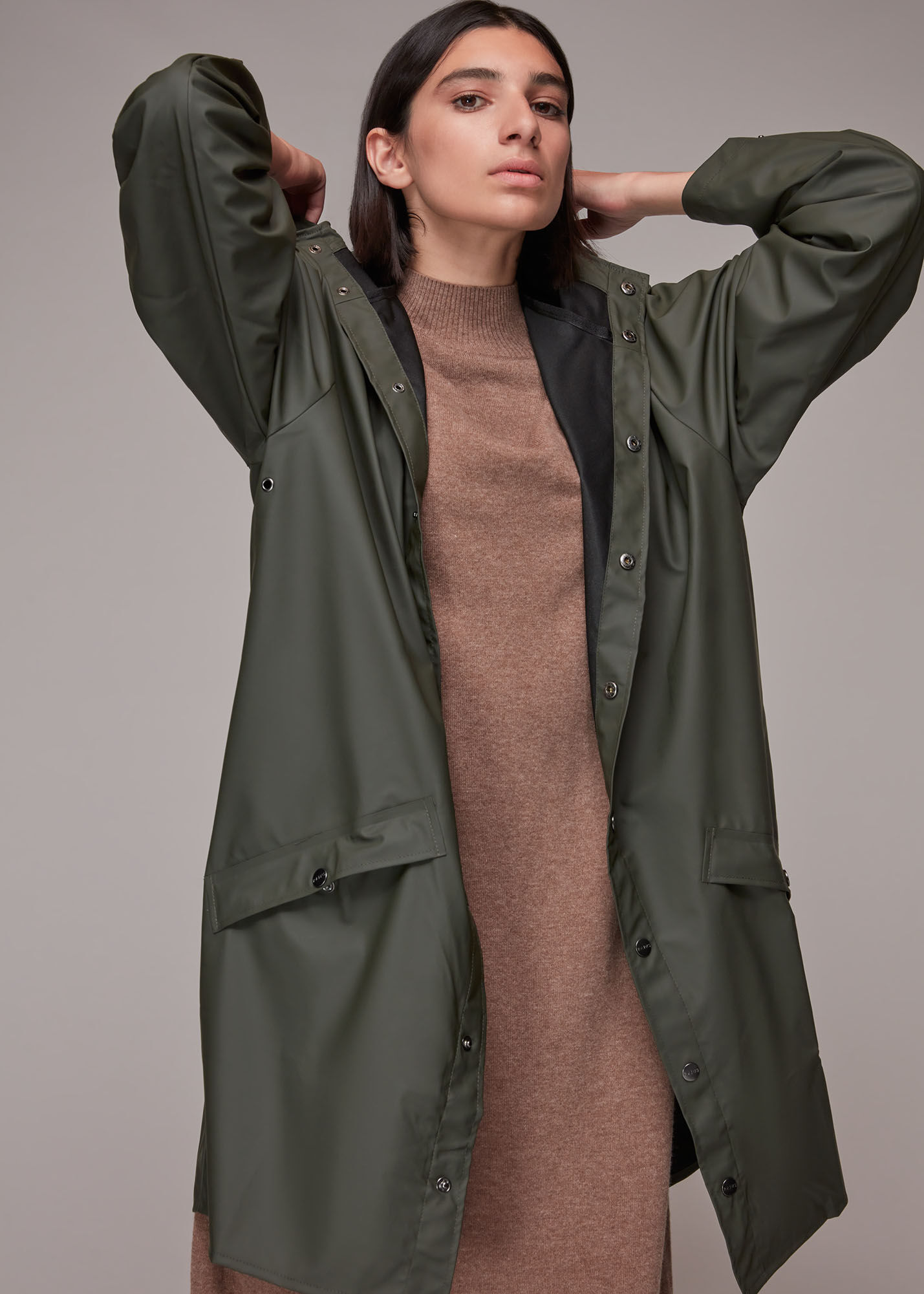 Rains women's sales long jacket