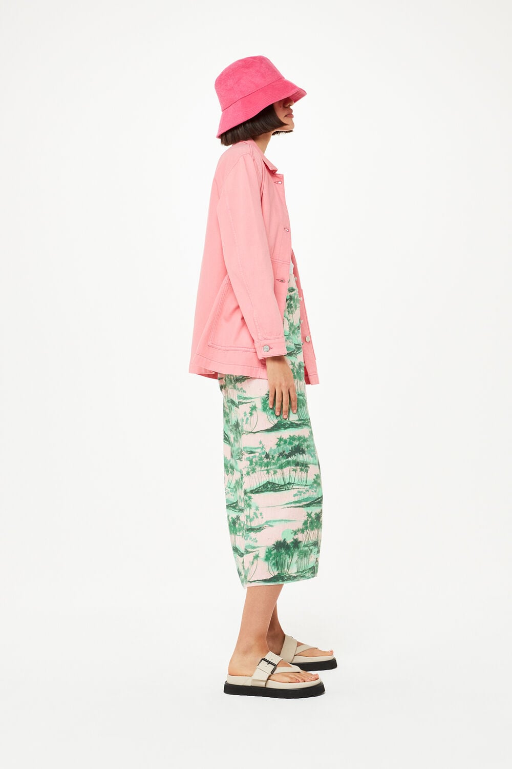 Pink Waving Palms Button Skirt
