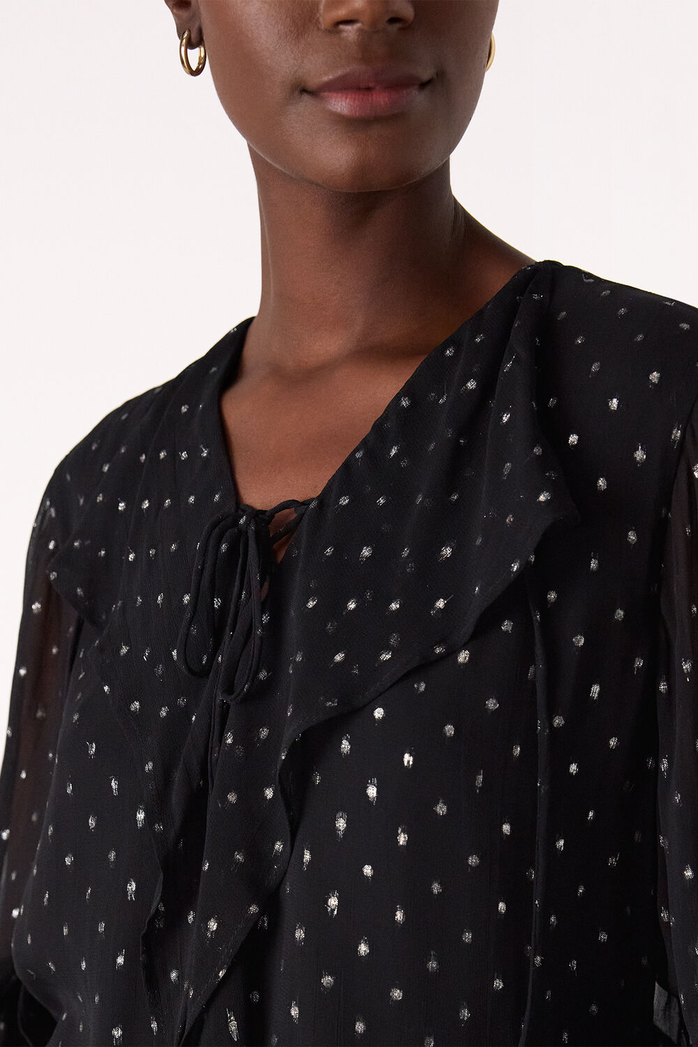 Metallic Dobby Frill Blouse