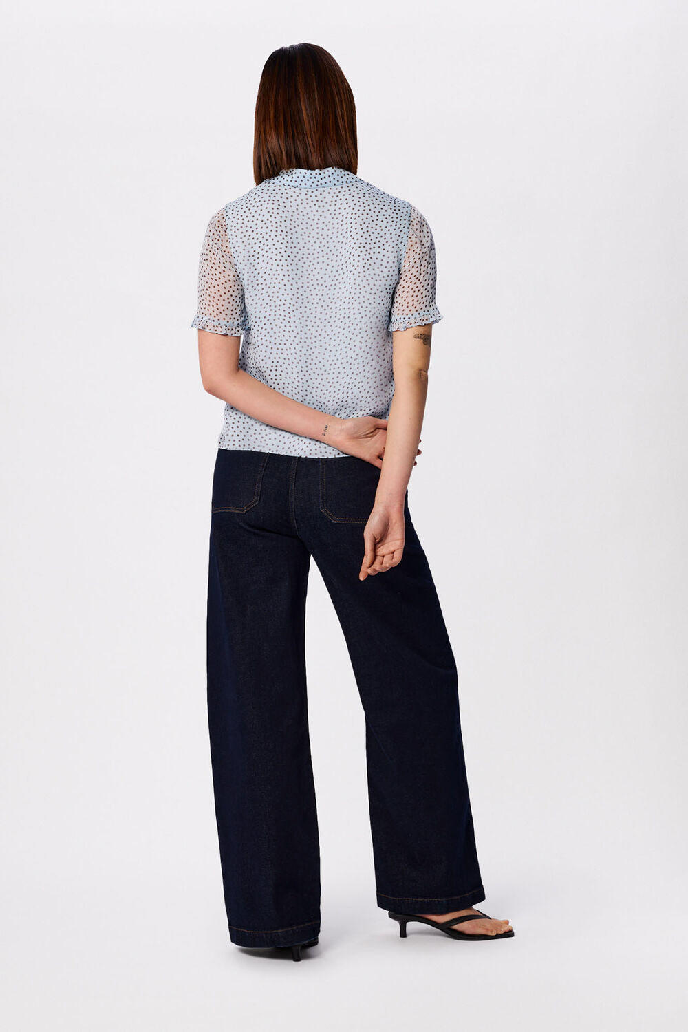 Polka Dot Sheer Sleeve Shirt