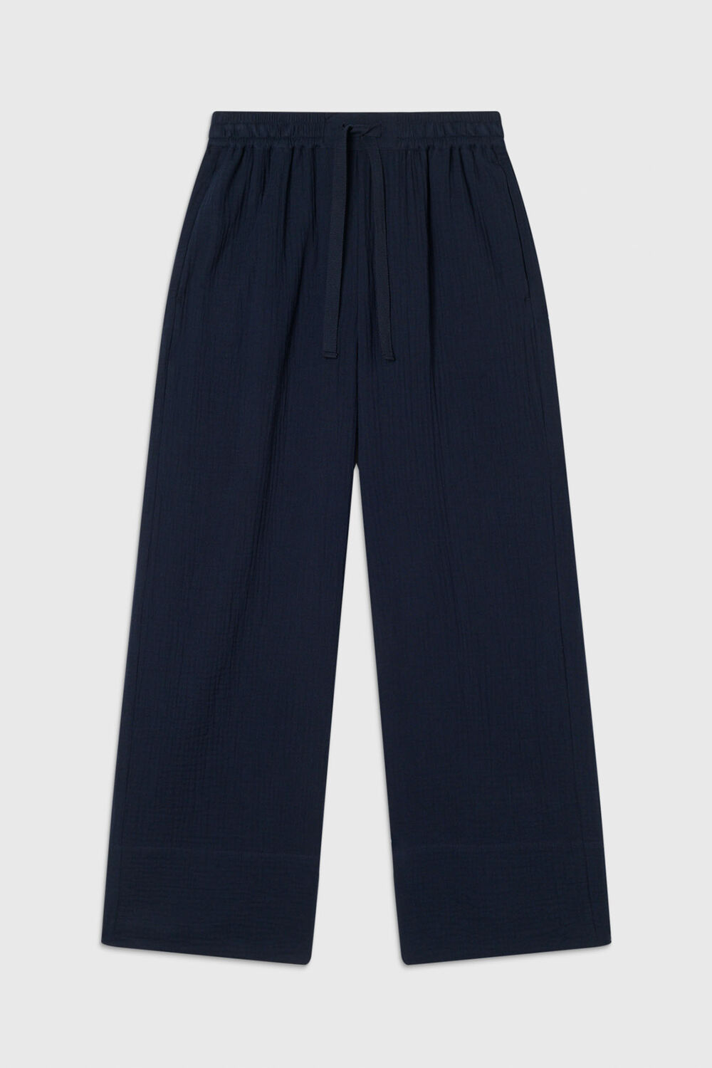 Navy Petite Wide Crop Cheesecloth Trouser