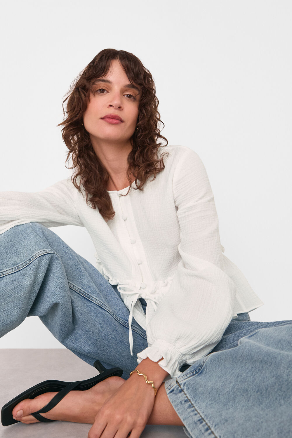 Cotton Frill Peplum Blouse
