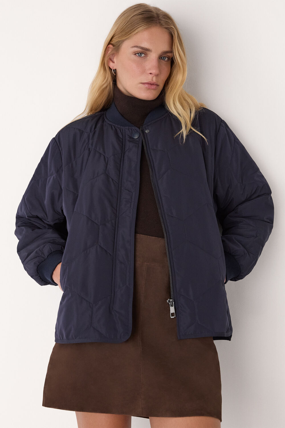 Navy Ida Short Quilted Coat