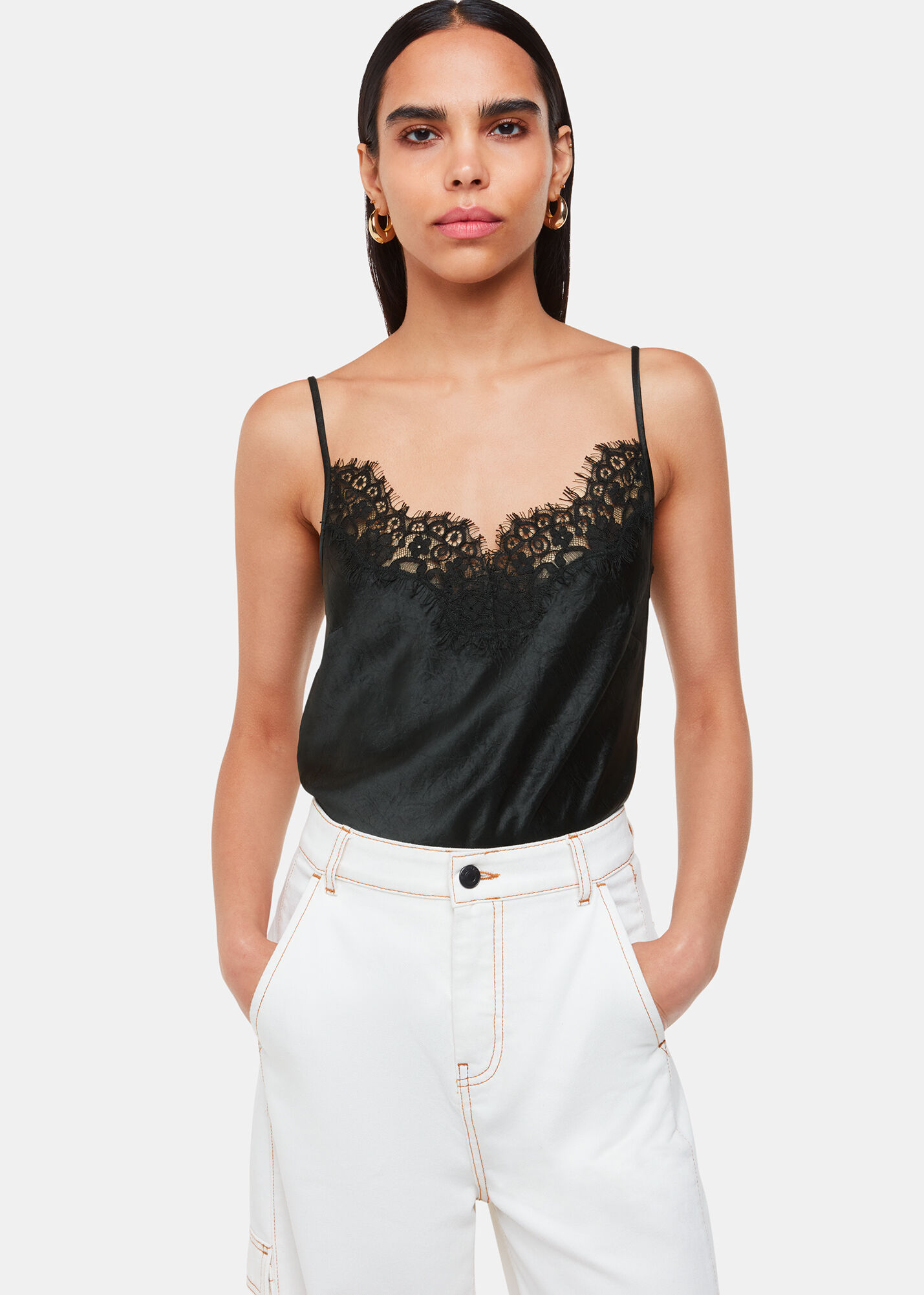 Black Lace Trim Cami Top | WHISTLES | Whistles US |