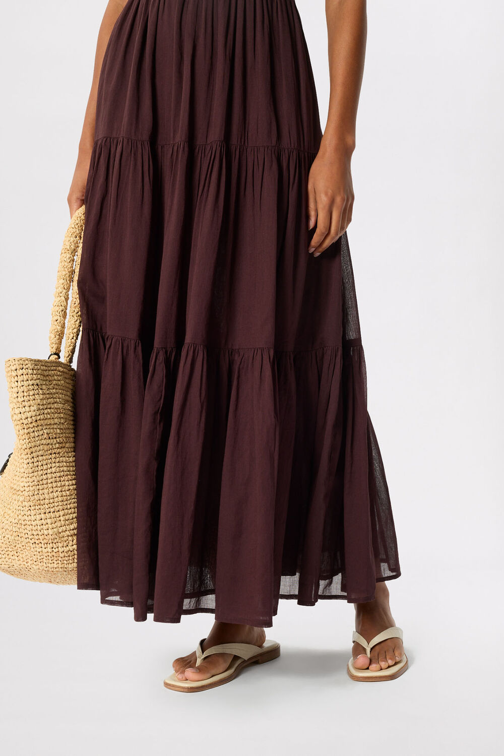 Brown Cotton Maxi V Neck Sundress