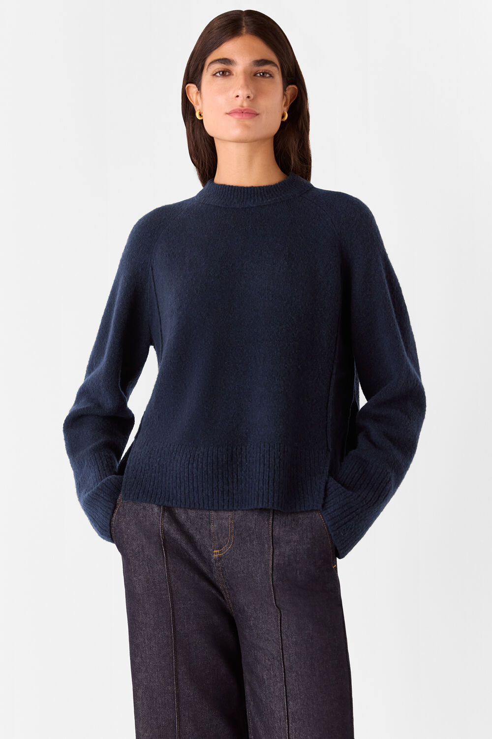 Navy Wool Mix Side Split Sweater